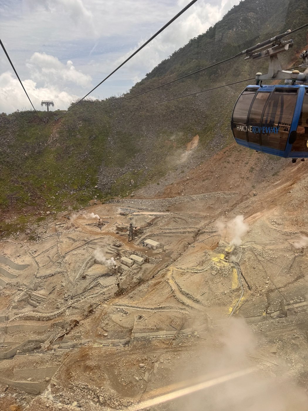 Hakone Ropeway crossing the volcanic valley of Owakudani